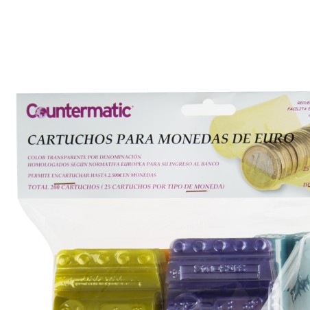 Bolsa 200 cartuchos para monedas euro. 25 blisters por tipo de moneda